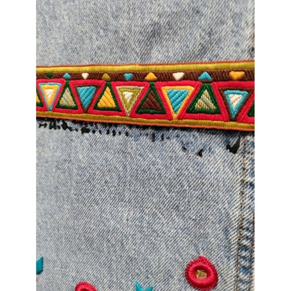 Mudd Cotton Mid Rise Straight Leg Embroidered Fringe Denim Jeans Blue Size 9 - Picture 6 of 14